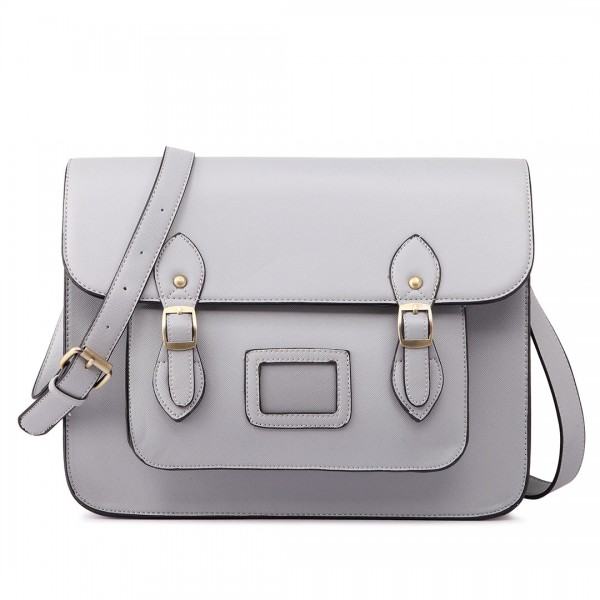 LT1665 - Miss Lulu Plain Leather Look School Work Satchel Grey LT1665 - Miss Lulu Plain Leather Look School Work Satchel Grey